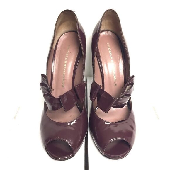 Nicole BRUNDAGE Vintage Peep Toe Patent Leather Mary Jane Pumps Burgundy 9 - Picture 4 of 7